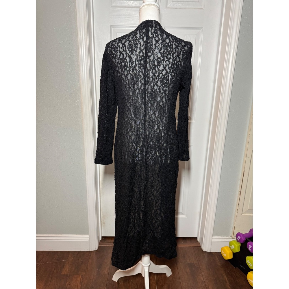Carmel for CBH Duster Cardigan S Black Lace Longline Open Front Sheer Excellent - Picture 4 of 5